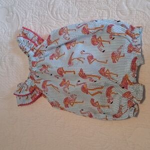 Mudpie girls size 6-9 months flamingo seersucker bubble romper